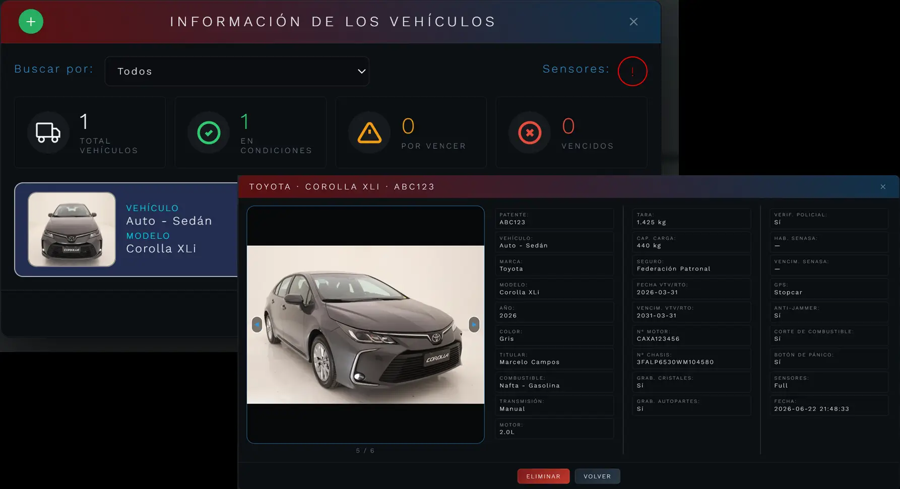 Información de los Vehiculos