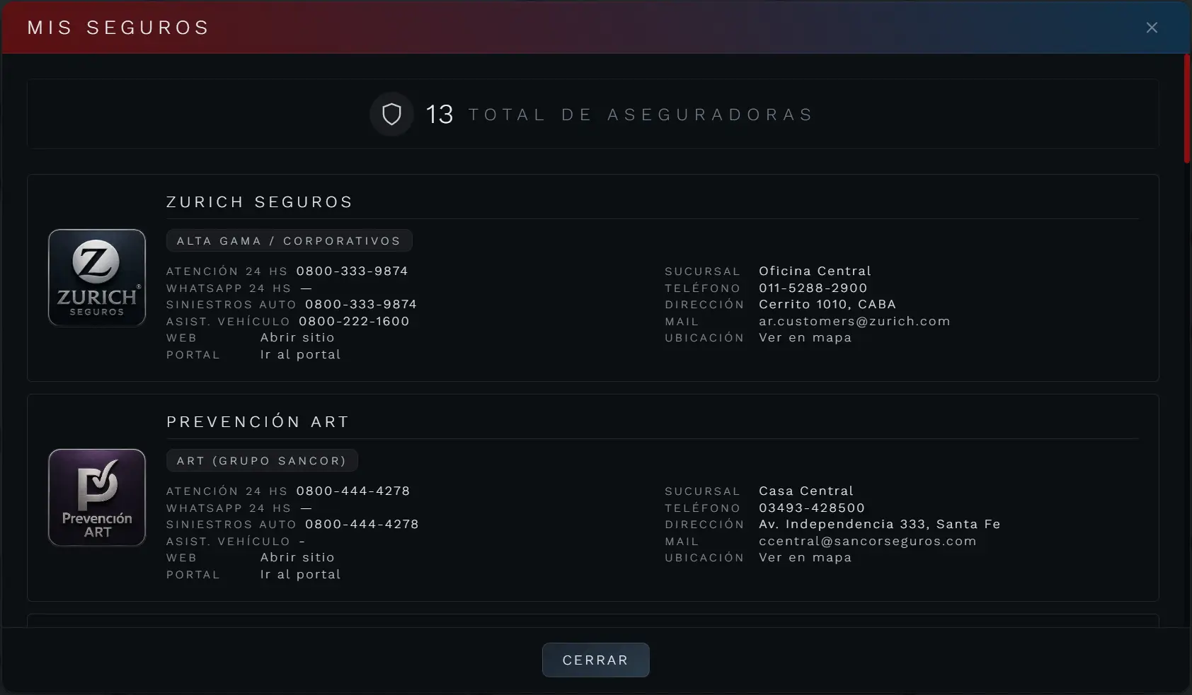 Información de los Seguros